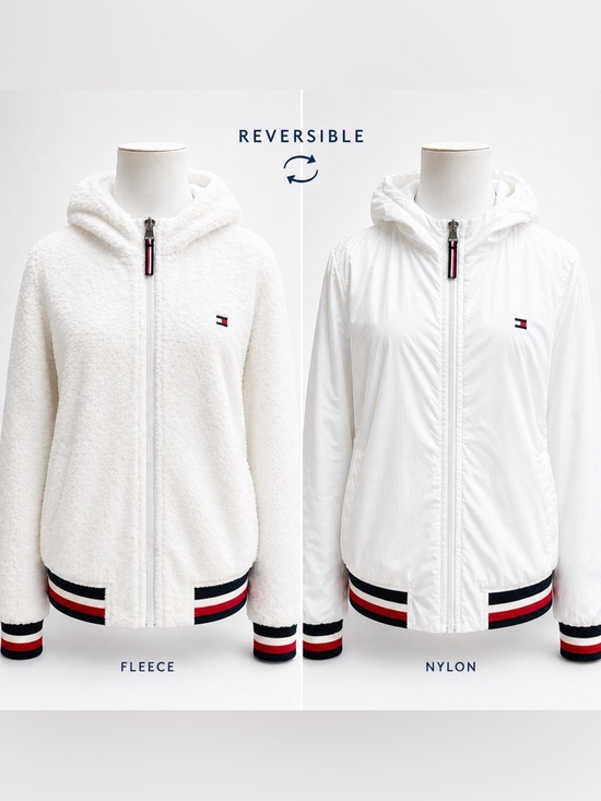 Tommy Hilfiger Jackets & Blazers - Tommy Hilfiger Reversible Jacket White Fleece & Nylon Hooded Zip Logo NWT Medium